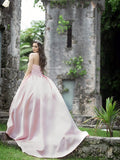 Ballkleid Herzausschnitt Spitze Satin Ärmellos Hofschleppe Kleider Abschlussball Abendkleid Ballkleider