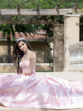 Ballkleid Herzausschnitt Spitze Satin Ärmellos Hofschleppe Kleider Abschlussball Abendkleid Ballkleider