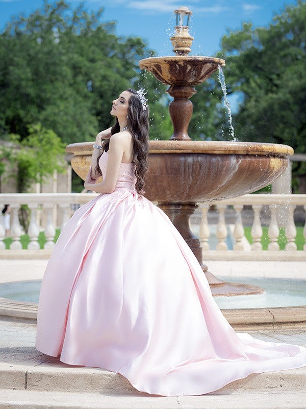 Ballkleid Herzausschnitt Spitze Satin Ärmellos Hofschleppe Kleider Abschlussball Abendkleid Ballkleider