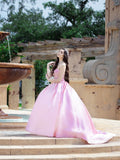 Ballkleid Herzausschnitt Spitze Satin Ärmellos Hofschleppe Kleider Abschlussball Abendkleid Ballkleider