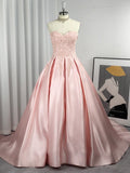 Ballkleid Herzausschnitt Spitze Satin Ärmellos Hofschleppe Kleider Abschlussball Abendkleid Ballkleider