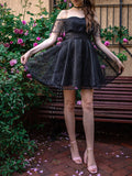 A-Linie/Princess-Linie Schulterfrei Ärmellos Kurz/Mini Tüll Homecoming Kleider Cocktailkleid