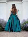 Vestido de noche de graduación con tirantes finos, sin mangas, largo hasta el suelo, con encaje, imitación seda satinada