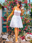 Vestido de fiesta corto/mini sin mangas con apliques de encaje y tirantes finos de corte A/princesa para regreso a casa