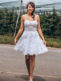 Vestido de fiesta corto/mini sin mangas con apliques de encaje y tirantes finos de corte A/princesa para regreso a casa