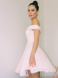 Vestido de cóctel de gasa corto/mini sin mangas con hombros descubiertos y corte princesa