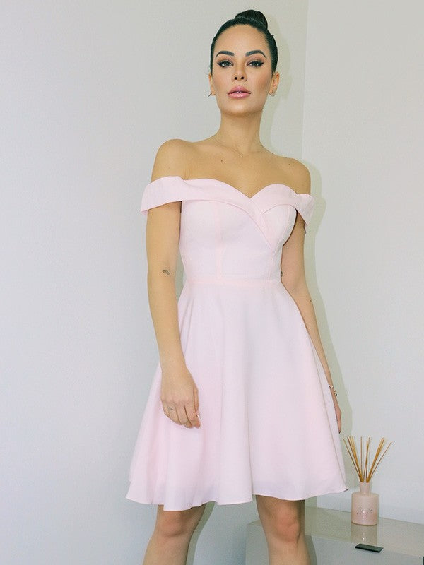 Vestido de cóctel de gasa corto/mini sin mangas con hombros descubiertos y corte princesa