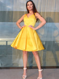 Vestidos de fiesta de graduación, corte A/princesa, sin mangas, con tirantes, satén, volantes, cortos/mini, para cóctel