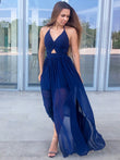 Vestido de graduación de gasa fruncida, sin mangas, con escote en V y corte A hasta el suelo