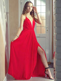 Vestido de noche de graduación de gasa con corte A/princesa, escote en V, sin mangas, largo hasta el suelo y volantes