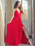 Vestido de noche de graduación de gasa con corte A/princesa, escote en V, sin mangas, largo hasta el suelo y volantes