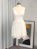 Vestido de cóctel corto/mini de encaje sin mangas con tirantes finos y corte A/princesa