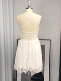 Vestido de cóctel corto/mini de encaje sin mangas con tirantes finos y corte A/princesa