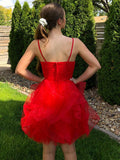 Vestido de cóctel corto/mini de tul sin mangas con volantes y tirantes finos de corte A/princesa