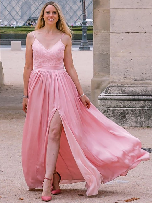Vestido de noche de graduación con tirantes finos, corte princesa, satén imitación seda, apliques, sin mangas y largo hasta el suelo
