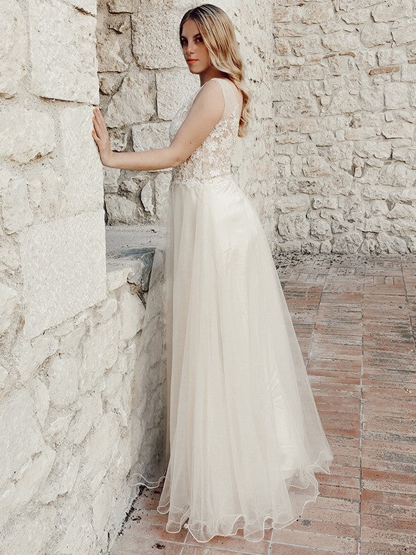 Vestido de noche de fiesta de corte A/princesa, sin mangas, con apliques de tul, escote en V y largo hasta el suelo