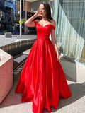 Vestido de noche de graduación de corte A/princesa, sin mangas, hombros descubiertos, satén, volantes y largo hasta el suelo