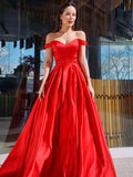 Vestido de noche de graduación de corte A/princesa, sin mangas, hombros descubiertos, satén, volantes y largo hasta el suelo