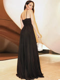 Vestido de noche de graduación de corte A/princesa, escote en V, volantes, gasa, sin mangas, largo hasta el suelo
