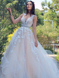 A-Linie/Princess-Linie Applikationen Tüll Ärmellos V-Ausschnitt Sweep/Pinsel Zug Kleider Brautkleid Brautkleider
