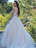 A-Linie/Princess-Linie Applikationen Tüll Ärmellos V-Ausschnitt Sweep/Pinsel Zug Kleider Brautkleid Brautkleider