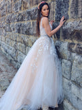 A-Linie/Princess-Linie Applikationen Tüll Ärmellos V-Ausschnitt Sweep/Pinsel Zug Kleider Brautkleid Brautkleider