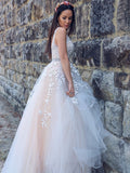 A-Linie/Princess-Linie Applikationen Tüll Ärmellos V-Ausschnitt Sweep/Pinsel Zug Kleider Brautkleid Brautkleider
