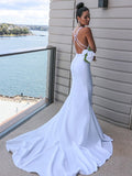Sheath/Column Stretch Crepe V-neck Ruched Sleeveless Sweep/Brush Train Wedding Dresses Bridal Gowns