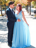 Vestido de noche de graduación con corte A/princesa, tirantes finos, gasa, apliques, sin mangas y largo hasta el suelo