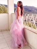 A-Line/Princess V-neck Ruffles Organza Sleeveless Floor-Length Dresses Prom Evening Dress