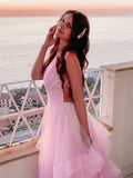 A-Line/Princess V-neck Ruffles Organza Sleeveless Floor-Length Dresses Prom Evening Dress