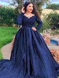 Ballkleid Satin Off-the-Shoulder Perlen verziert Lange Ärmel Sweep/Pinsel Zug Kleider Prom Kleid Quinceanera Ballkleider