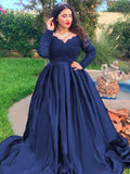 Ballkleid Satin Off-the-Shoulder Perlen verziert Lange Ärmel Sweep/Pinsel Zug Kleider Prom Kleid Quinceanera Ballkleider