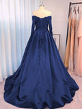 Ballkleid Satin Off-the-Shoulder Perlen verziert Lange Ärmel Sweep/Pinsel Zug Kleider Prom Kleid Quinceanera Ballkleider