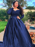 Ballkleid Satin Off-the-Shoulder Perlen verziert Lange Ärmel Sweep/Pinsel Zug Kleider Prom Kleid Quinceanera Ballkleider