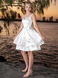Vestido de cóctel corto/mini sin mangas con escote corazón, de satén, con volantes y corte princesa