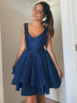 Vestidos de fiesta cortos/mini de tafetán sin mangas con tirantes tipo A/princesa, para cóctel y graduación