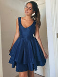 Vestidos de fiesta cortos/mini de tafetán sin mangas con tirantes tipo A/princesa, para cóctel y graduación
