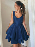 Vestidos de fiesta cortos/mini de tafetán sin mangas con tirantes tipo A/princesa, para cóctel y graduación