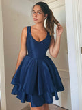 Vestidos de fiesta cortos/mini de tafetán sin mangas con tirantes tipo A/princesa, para cóctel y graduación
