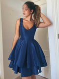 Vestidos de fiesta cortos/mini de tafetán sin mangas con tirantes tipo A/princesa, para cóctel y graduación