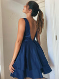 Vestidos de fiesta cortos/mini de tafetán sin mangas con tirantes tipo A/princesa, para cóctel y graduación