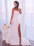 A-Linie/Princess-Linie Satin Rüschen Trägerlos Ärmellos Sweep/Pinsel zug Brautkleider