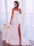 A-Linie/Princess-Linie Satin Rüschen Trägerlos Ärmellos Sweep/Pinsel zug Brautkleider