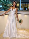 A-Linie/Princess-Linie Satin Chiffon Spaghettiträger Rüschen Ärmellos Sweep/Pinsel zug Brautkleider