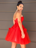 Vestidos de fiesta de graduación, corte A/princesa, sin tirantes, de tul, con volantes, sin mangas, cortos/mini, para cóctel