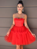 Vestidos de fiesta de graduación, corte A/princesa, sin tirantes, de tul, con volantes, sin mangas, cortos/mini, para cóctel
