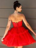 Vestidos de fiesta de graduación, corte A/princesa, sin tirantes, de tul, con volantes, sin mangas, cortos/mini, para cóctel