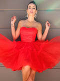 Vestidos de fiesta de graduación, corte A/princesa, sin tirantes, de tul, con volantes, sin mangas, cortos/mini, para cóctel