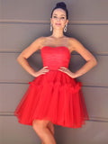 Vestidos de fiesta de graduación, corte A/princesa, sin tirantes, de tul, con volantes, sin mangas, cortos/mini, para cóctel